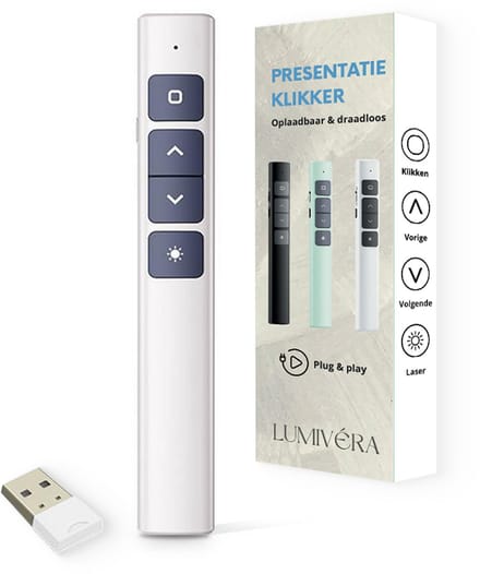 Lumivéra® - Presentatie Klikker - Draadloze Presenter Voor Presentatie - Usb - Pointer - Afstandbediening Met Laser - Wit