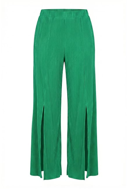 Ulla Popken - Dames - Geplooide broek Rose zoomsplit vooraan - Smaragdgroen - Maat 42+