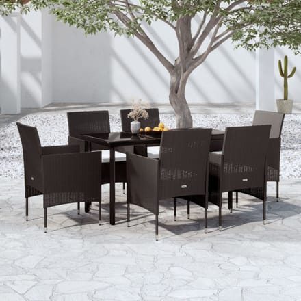 vidaXL - 7-delige - Tuinset - met - kussens - zwart
