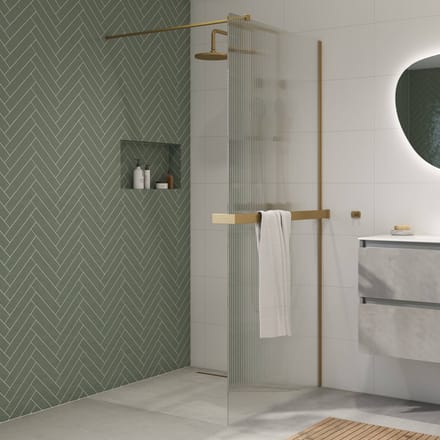 Saqu Modulo inloopdouche incl. antikalk 100x210cm geribbeld glas met handdoekhouder geborsteld messing