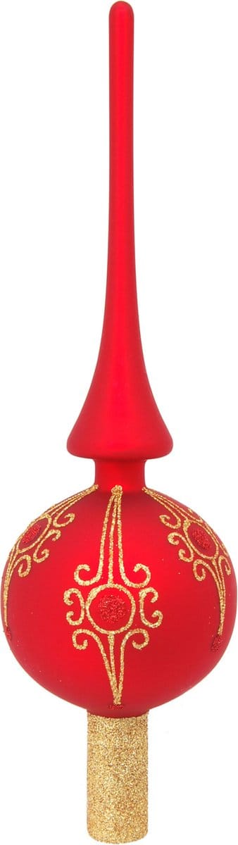 Krebs Kerst piek - rood - 28 cm - glas - gedecoreerd - kerstboompiek - kerstboom topper