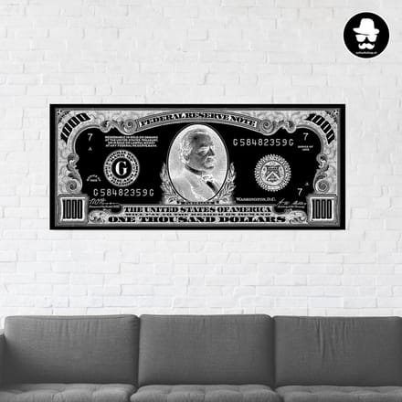 Schilderij Woonkamer - 1000 Dollar Biljet - 130 x 55 cm - PosterGuru