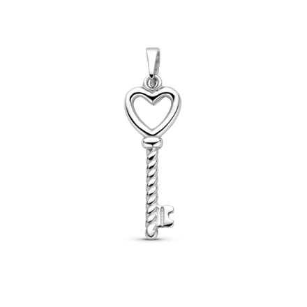 Zilveren gerhodineerde hanger hart en sleutel 29 mm - 1340769