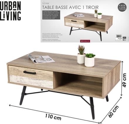 VERSIERDE SALONTAFEL MET ZWARTE METALEN STRUCTUUR 110X60XH49CM