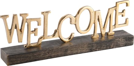 Dekoratief | Deco 'Welcome', goud, metaal/hout, 25x5x10cm | A248382