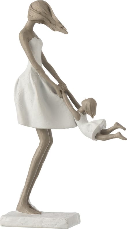 J-Line decoratie Moeder Spelend Met Dochter - polyresin - wit/taupe