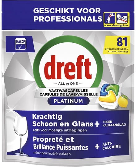 Dreft Platinum Lemon All-in One Vaatwastabletten – 81 tabs