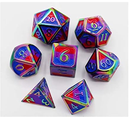 Foam Brain Games metalen dobbelstenen Bisexual Pride Flag RPG set 7-delig.