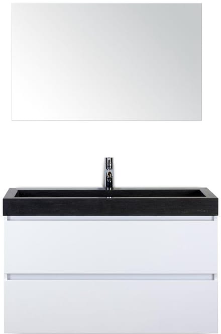 Maxx XL Badmeubelset 100 cm - Wit Hoogglans - Wastafel Lucca 1 Kraangat met Spiegel
