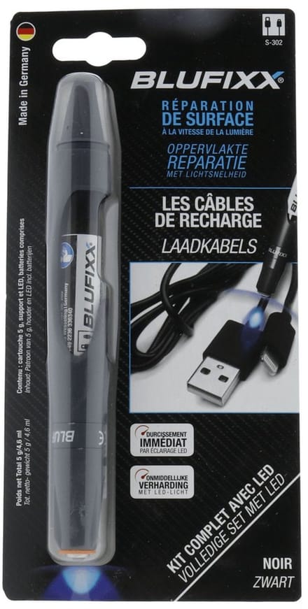 BLUFIXX Laadkabel Reparatieset + LED lamp - Zwart