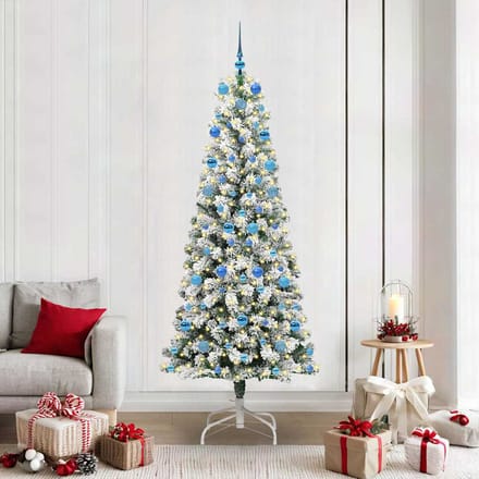vidaXL - Kunstmatige - Hinged - Kerstboom - 300 - LED's - Groen - en - Wit - 210 - cm