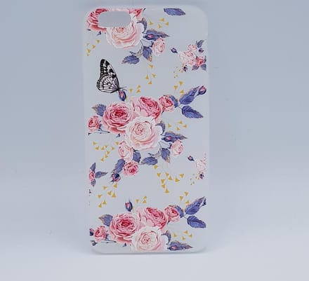 Geschikt voor iPhone 6 Plus – hoes, cover – TPU – pink roses with butterfly
