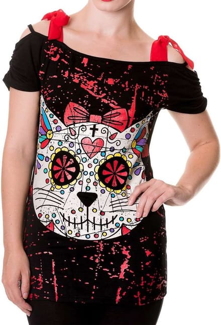 Banned - SUGAR KITTY Top - XS - Zwart/Multicolours