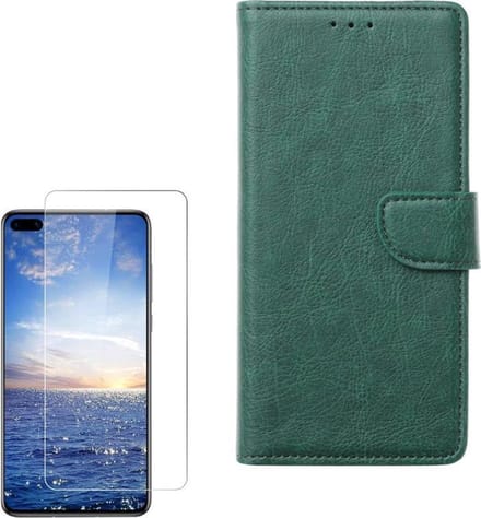 Huawei P40 Pro Portemonnee hoesje Groen met 2 stuks Glas Screen protector