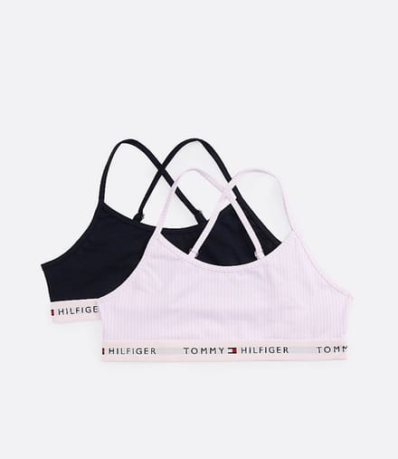 Tommy Hilfiger - Duopack 2 stuks - Cross Back Bralette - Donkerblauw / Roze Gestreept - 8/10 jaar