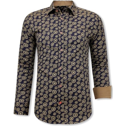 Luxe Satijn Overhemd Fiets Print - 3094 - Bruin
