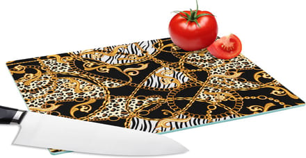 Glazen Snijplank - 28x20 - Ketting - Goud - Panter - Zebra - Snijplanken Glas