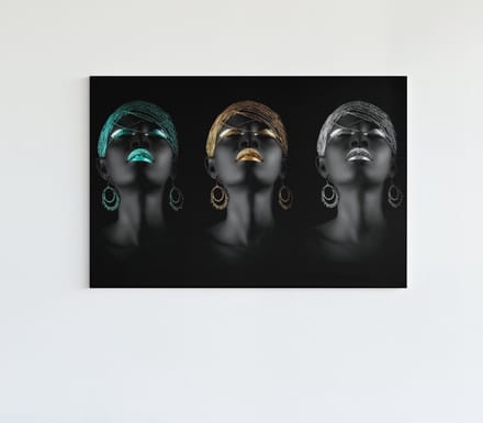 Canvas Schilderij - Vrouw - Goud - Zilver - Turkoois - 150x100x2 cm