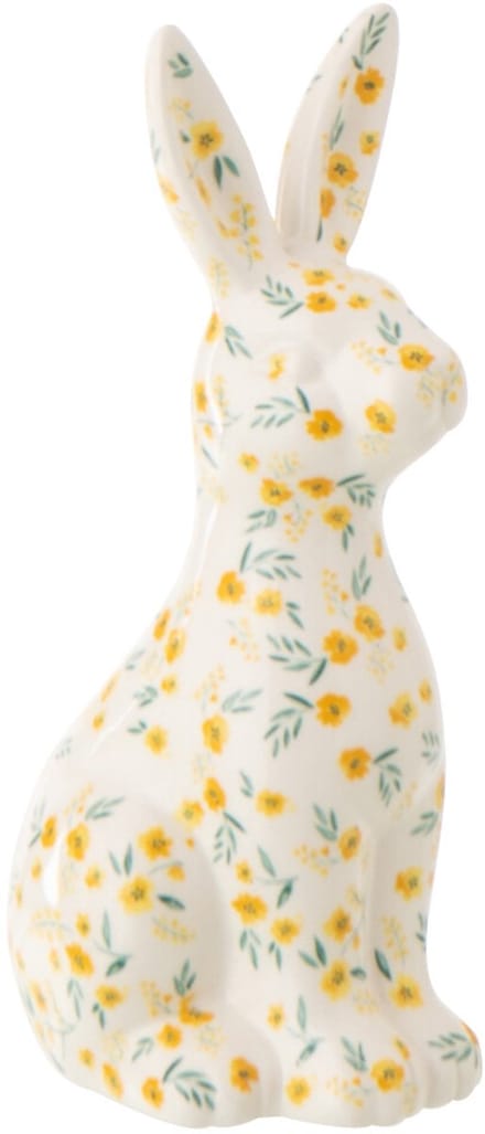 J-Line decoratie Konijn Bloemen Dolomiet - keramiek - mix - small