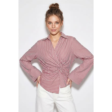 Getailleerde Gestreepte Poplin Overhemd Met Strikdetail