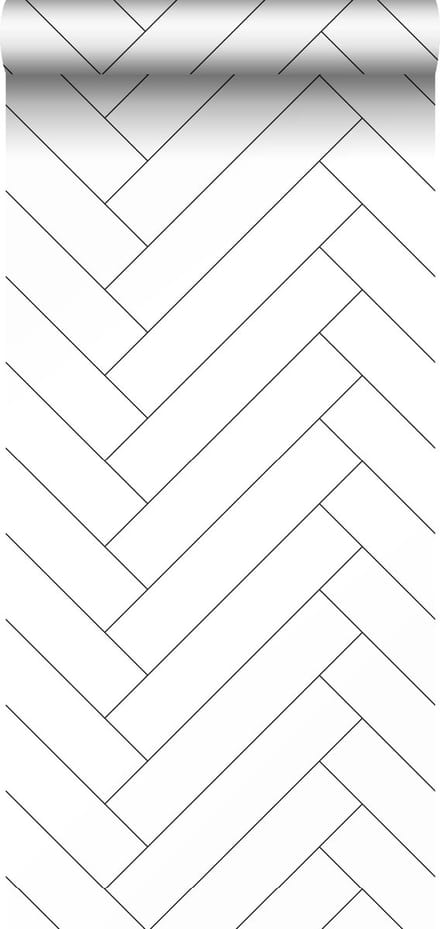 ESTAhome behang visgraat-motief zwart wit - 53 cm x 10.05 m - 139219