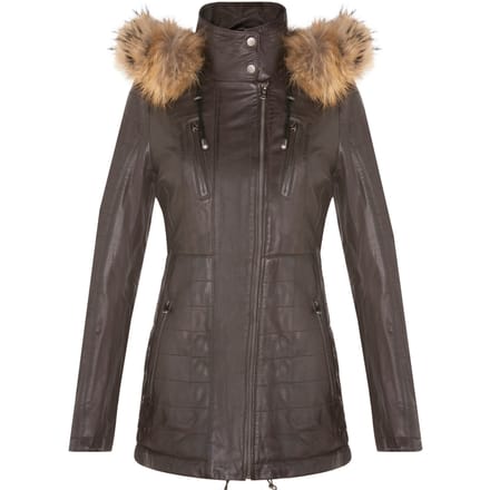 Dames slim fit leren parka-jas met capuchon-Northam