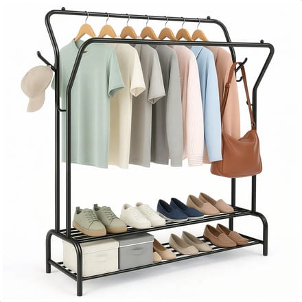 Kledingrek metaal - Met planken - Extra sterk - Clothes rack - Zwart - Luft