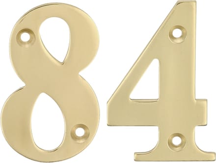 AMIG Huisnummer 84 - massief messing - 10cm - incl. bijpassende schroeven - gepolijst - goudkleur