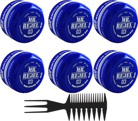 Mr.Rebel Haar Wax Mannen 03 Blauw 6 Stuks met een Styling Kam
