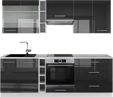 Vicco Fame-Line Complete keukeneenheid – 235 cm, WB Marmer Antraciet hoogglans/wit