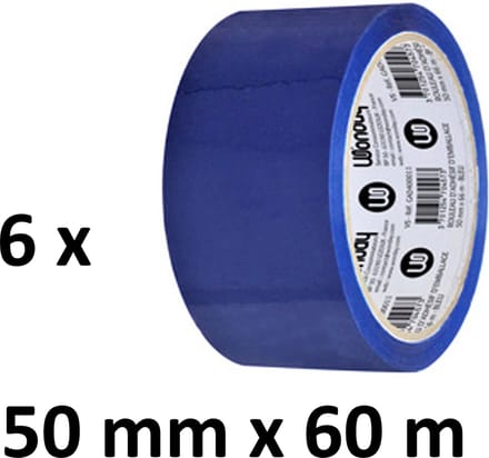 6 x gekleurd verpakkingstape - PP - 50mm x 66m - blauw