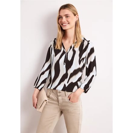 Shirt met gespleten hals en structuurmix
