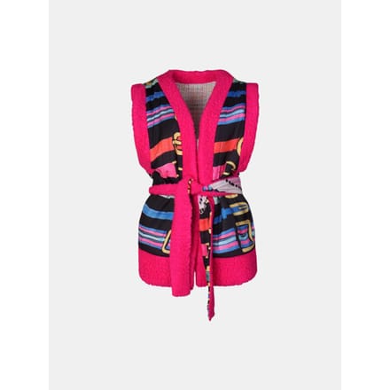 Mucho Gusto Gilet teddy roze omkeerbare riem print