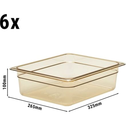 (6 stuks) CAMBRO H-PAN™ - Hittebestendige Gastronormbak 1/2 - Amber - Hoogte: 100mm