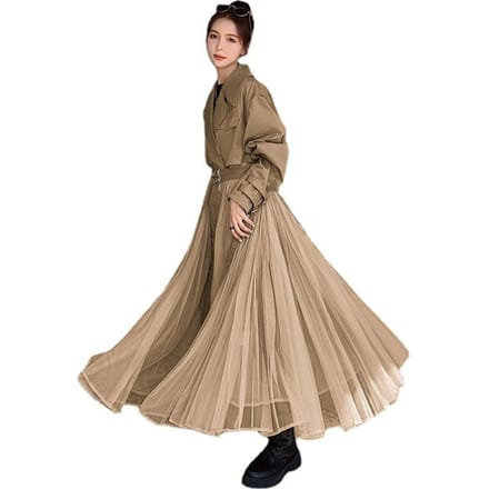 Lente en Herfst Nieuwe Franse Losse Patchwork Super Lange Jas M beige