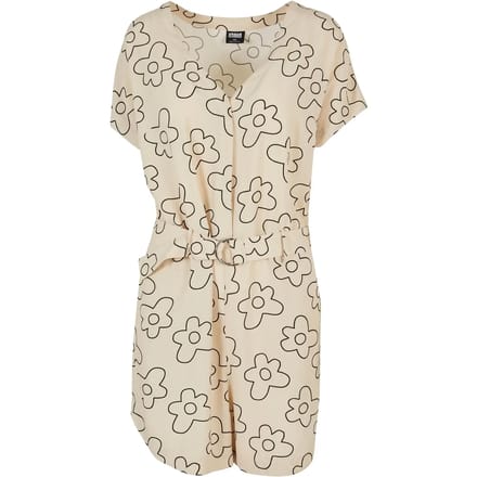 Urban Classics - Short viscose belt Playsuit - L - Creme/Zwart