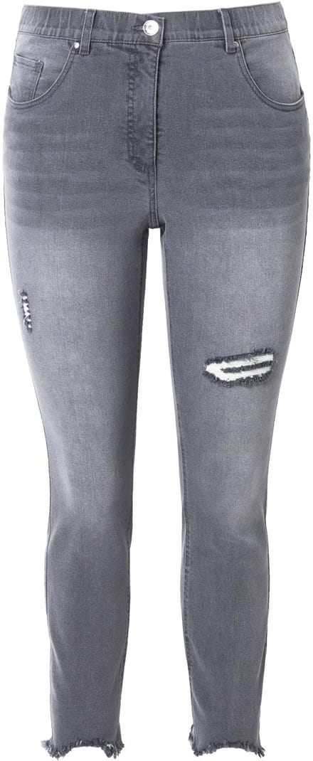 Studio Untold - Dames - Skinny jeans hoge taille destroyed effecten - Grijs denim - Maat 42