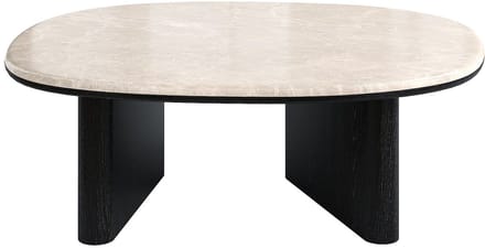 Vente-unique Salontafel van marmer met eikenfineer - Beige en zwart - CORMINA