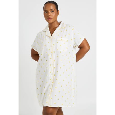 boohoo Dames Plus Citroen Wafel Print Nachthemd | White | Maat: 24