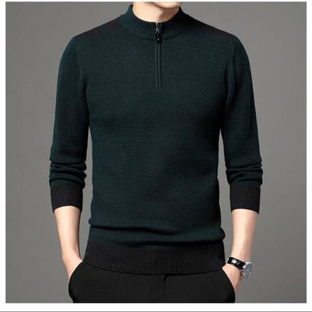 Heren Extra Dikke Warme Jas Halve Hoogte Rits Gebreide Pullover Contrasterende Kleur Trui Winter Casual Top 4XL donkergroene kleur