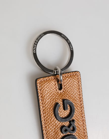 Bruine Leren Logo Metaal Ring Sleutelhanger Houder Mannen Sleutelhanger