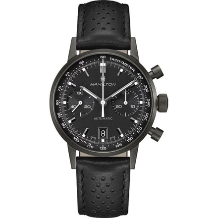Hamilton American Classic Intra Matic Chronograaf Leren Band Zwarte Wijzerplaat Automatisch H38446730 100M Herenhorloge zwart