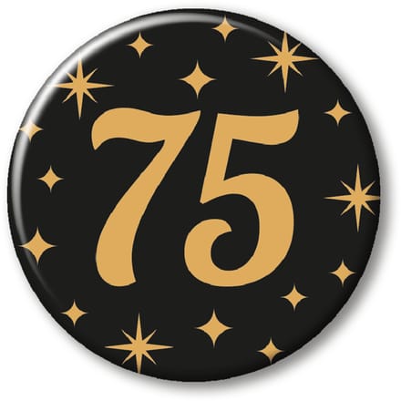 Q2P - 75 Jaar Rozet - Verjaardag Versiering - Zwart & Goud - Feest - Buttons - Rosette