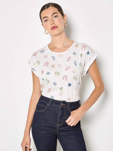Jersey T-shirt met kleurrijke tropische print