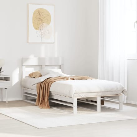 vidaXL - Bedframe - zonder - matras - massief - grenenhout - wit - 90x200 - cm