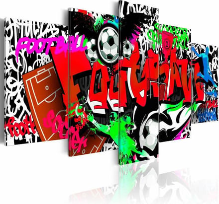 Schilderij - Graffiti: Voetbal II ,  multikleur , 5 luik