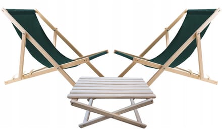 Set van 2 strandstoelen met houten tafel - Groen