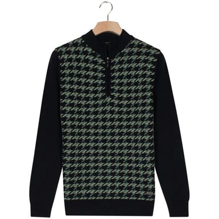 Baileys Trui Lambswool Half Zip Allover Jacquard Pattern Knit Dark Forest / male