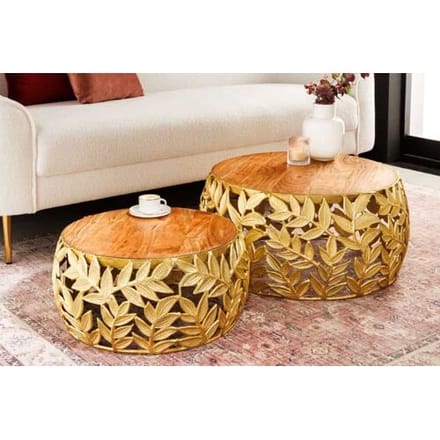 Salontafel set leaf goud acaciahout