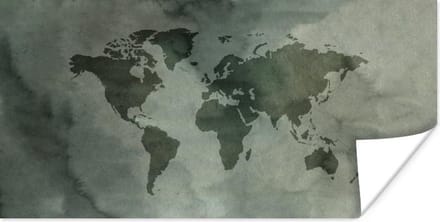 Wereldkaarten - Wereldkaart - Groen - Grijs - 160x80 cm